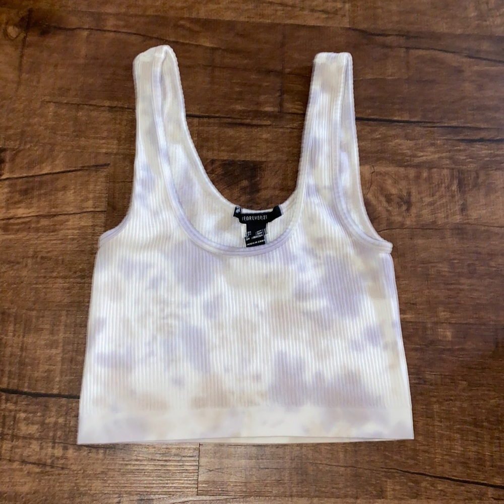 Forever 21 Purple Cream and Tan Tye Dye Crop Tank Top